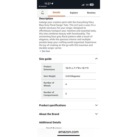 NWT Everything Mary blue grey floral Serger Tote carrier Crafter Sewing - Picture 5 of 7